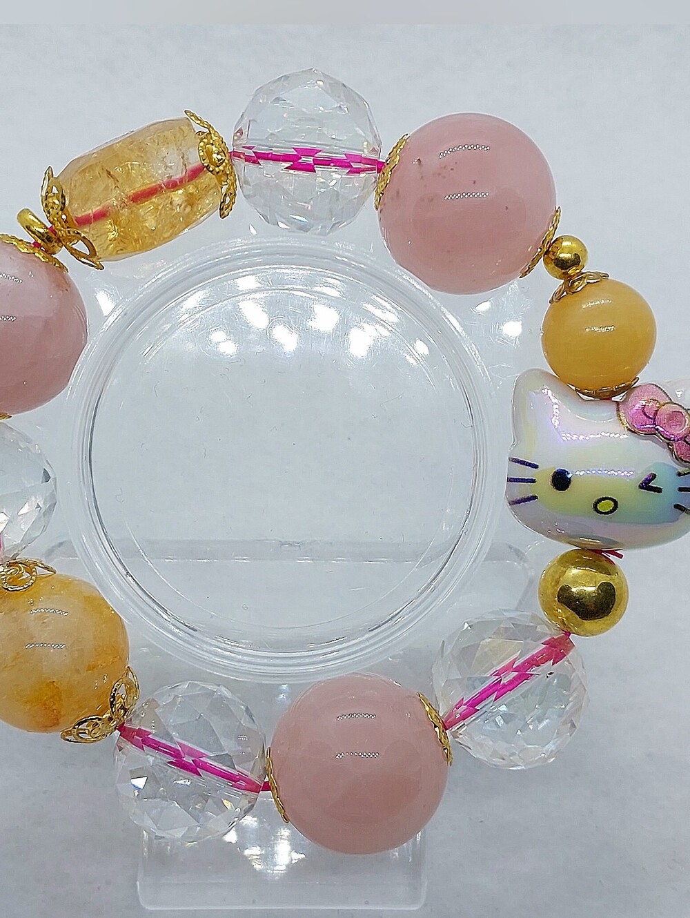 🐱 20mm "Hello Kitty" Austrian Rose  Stainless Steel Gemstone Bracelet